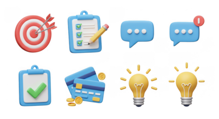 Collection of business and finance icons isolated on transparent background