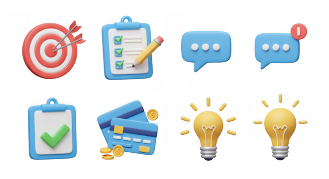 Collection of business and finance icons isolated on transparent background
