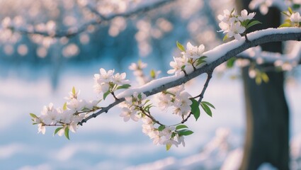 Obraz premium Spring blossoms on a tree branch in a natural outdoor setting with a blurred background.