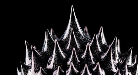 Abstract Metallic Spikes with Glittering Details on Black Background