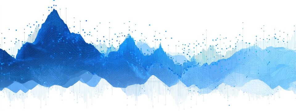 Abstract mountain range, blue and white, data visualization