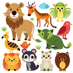 Obraz premium Cute Cartoon Animal Collection: Perfect for Kids' Projects