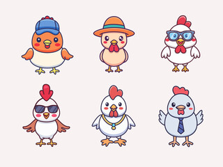 Cute Chicken Character Icon Collection