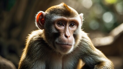 A young monkey with expressive eyes and detailed fur portrait. Wildlife, animal, nature. Primates and mammals. The image showcases the beauty of primate species.