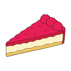 A delicious slice of raspberry cake, soft and fluffy, layered with sweet raspberry filling and a light dusting of powdered sugar, perfect for dessert lovers.
