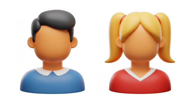 3d male and female avatars isolated on transparent background