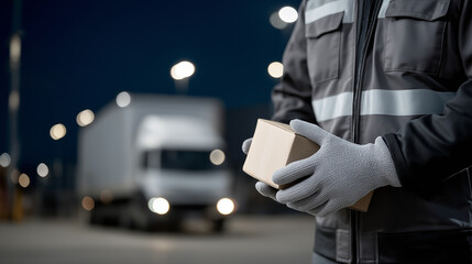 Courier Adjusting Gloves for Night Delivery Under Full Moon