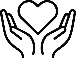 Fototapeta premium Black and White Line Art of Hands Holding Heart Symbol Minimal Vector Illustration of Care, Love, Protection, and Compassion