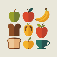 Vibrant Breakfast Set: A meticulously arranged flat illustration features an array of fresh, colorful fruit, toast, and a teacup, symbolizing a bright, balanced start to the day.