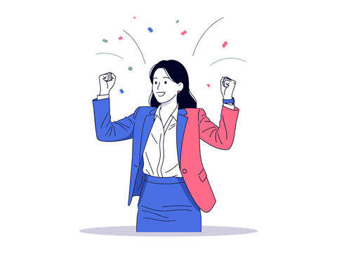 Businesswoman Celebrating Success: A dynamic illustration of a businesswoman celebrating achievement, radiating confidence as she revels in the moment of triumph.