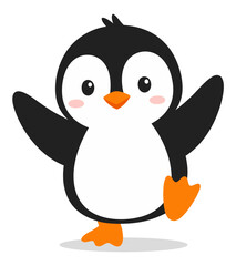 Obraz premium Adorable Happy Penguin with Wings Raised, Standing Cheerfully in a Playful Pose