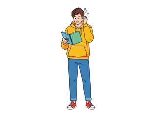 Contemplative Reading: A thoughtfully dressed individual is engrossed in a book, creating a mood of learning.