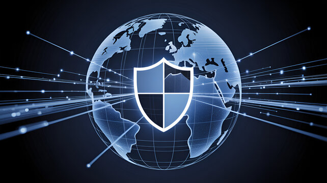 Global cybersecurity shield protecting data and networks around the world