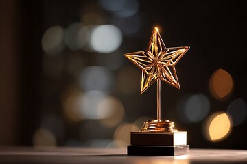 Gold trophy with star for champion’s success celebration
