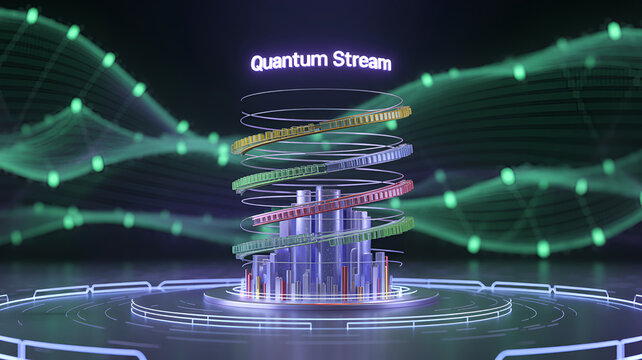 Quantum stream data transfer with colorful lights and futuristic technology - Powered by Adobe