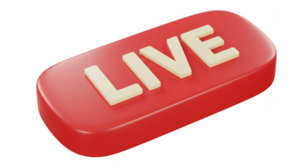 3d red live button isolated on transparent background