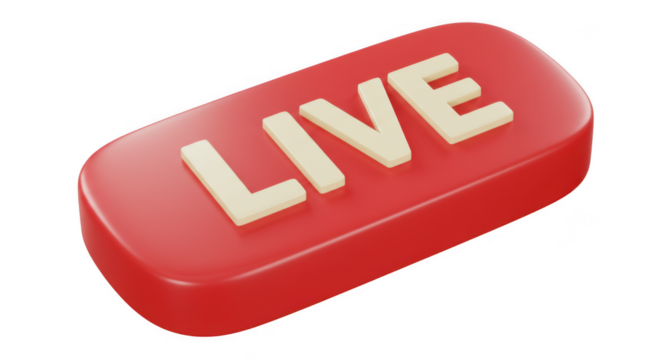 3d red live button isolated on transparent background