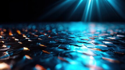 A stunning abstract photo of a metallic surface shines under radiant blue light, creating an illusion of depth and texture, inviting the viewer into a world of art and creativity.