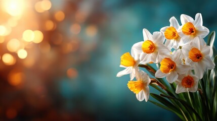 A stunning bouquet of white and yellow daffodils stands out against a vibrant background, representing the beauty of spring and the joy of nature blooming in full color.