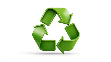 Recycle Symbol, A minimalist 3D green recycle symbol with three chasing arrows. Isolated on a clean white background. For eco-friendly advertising.
