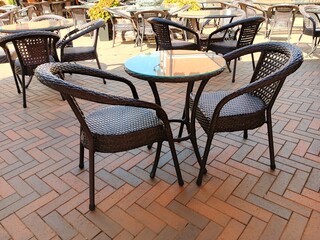 tables and chairs in a restaurant