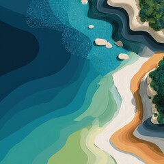 Coastal cliffs aerial view, layered ocean, tranquil beach scene, summer vacation background