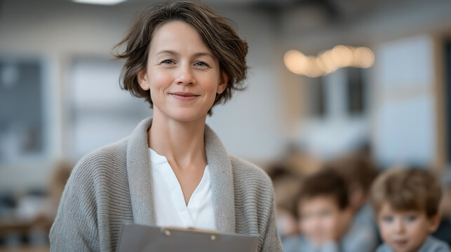 Teacher Monitoring Student Presentation with Clipboard Approval
