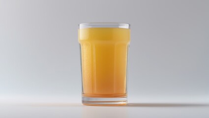 A glass of orange juice on a plain surface with neutral background. Beverages and refreshment, healthy drink, liquid, and breakfast concept.