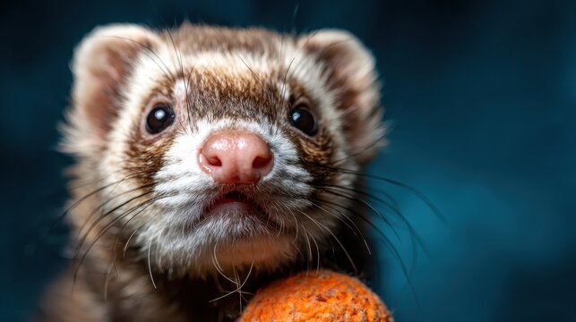 A playful ferret with an inquisitive expression showcases its adorable features and personality, highlighting the charm of small pets in a captivating and engaging manner.