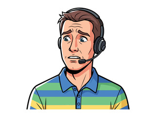Overwhelmed Agent: An illustration depicts an agent in a state of stress, wearing a headset and displaying a worried facial expression, embodying the emotional toll of customer service