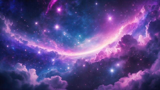Vivid galaxy and nebula in space with bright stars and colorful clouds. Cosmic and astronomical scene. The universe and celestial phenomena. The concept of space exploration and astronomy