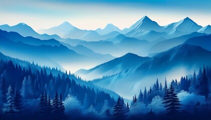 Fototapeta premium mountains and forest in cool blue hues