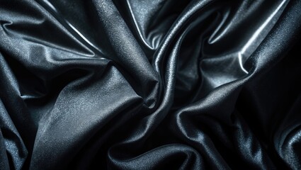 Obraz premium Fabrics of shiny black material with a smooth, silky texture and draped folds. Luxurious textile or satin fabric. Elegant and sleek fabric design.