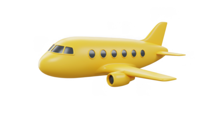 Bright yellow cartoon airplane isolated on transparent background