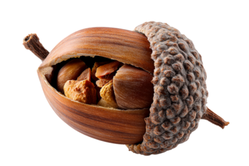 Nut with a hard shell revealing its inner seeds