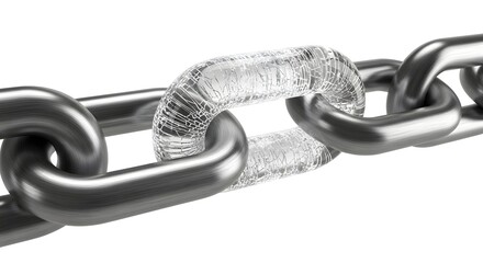 Obraz premium Broken Silver Chain with Cracked Link on White Background