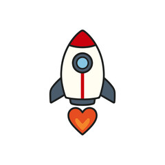 Cute Cartoon Rocket with Heart Flame