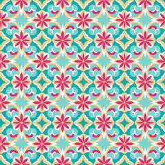 Radiating floral mandalas seamless kaleidoscopic pattern