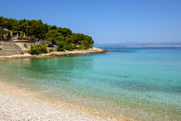 Likva Bay with a beautiful pebble beach located near Sutivan on the island of Brac. Croatia
