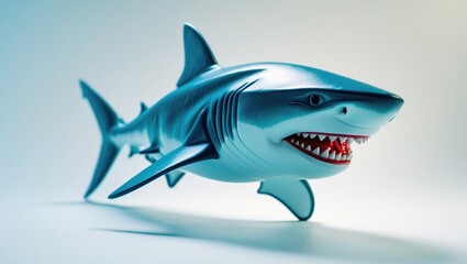 Fototapeta premium A cartoonish shark figure with sharp teeth and a friendly appearance on a plain background.