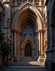 Obraz premium Gothic Cathedral Entrance with Arched Stone Portal 