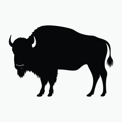 Bison Silhouette Black Vector Wild Animal Outline Illustration