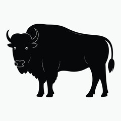 Bison Silhouette Black Vector Wild Animal Outline Illustration
