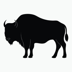 Bison Silhouette Black Vector Wild Animal Outline Illustration