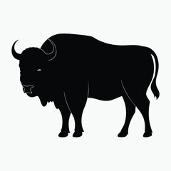 Bison Silhouette Black Vector Wild Animal Outline Illustration