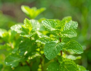 Fresh mint leaves in sunlight