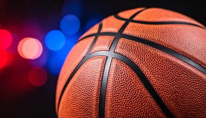 Fototapeta premium An orange basketball on a textured black background, ready for the game