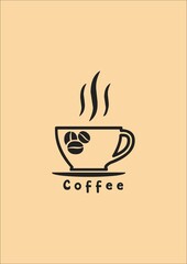 This logo features a simple illustration of a coffee cup with three steam lines rising above it. The cup contains a few coffee beans, and the word 