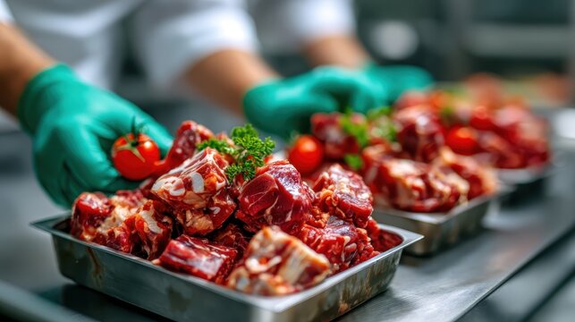 A vibrant assortment of fresh meat cuts garnished with cherry tomatoes, showcasing the beauty of culinary ingredients ready to inspire home cooks and chefs alike in meal preparation.