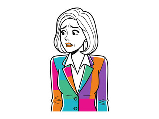 Confused Businesswoman Portrait: A dynamic illustration showcasing a businesswoman in a colorful blazer expressing confusion and doubt.